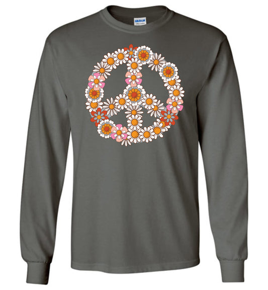 Fall Floral Peace Sign Long Sleeve T-shirt