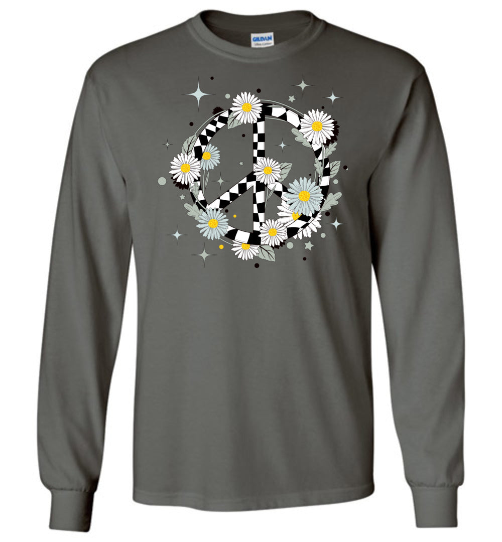 Retro Daisy Peace Sign Checkered Unisex Long Sleeves