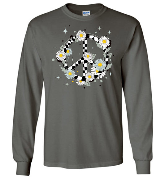 Retro Daisy Peace Sign Checkered Unisex Long Sleeves