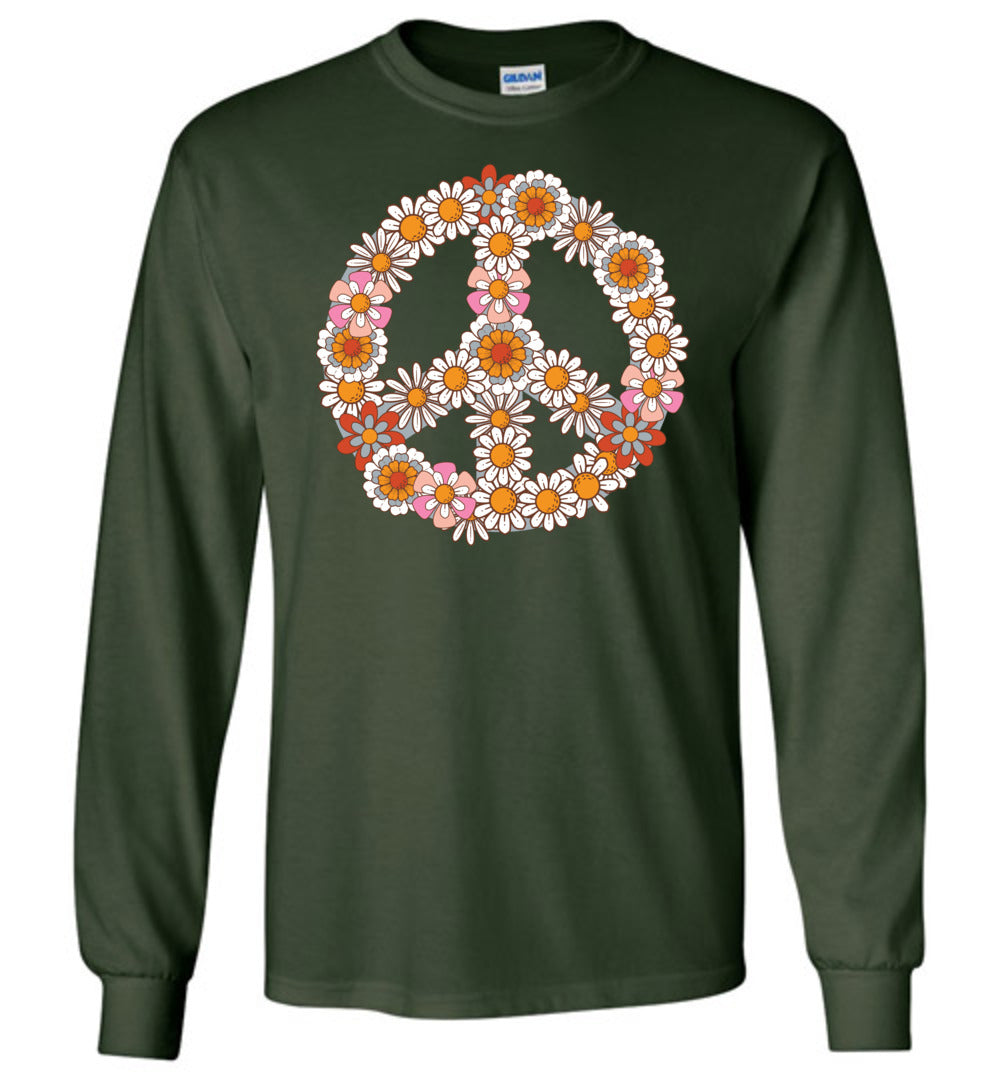 Fall Floral Peace Sign Long Sleeve T-shirt