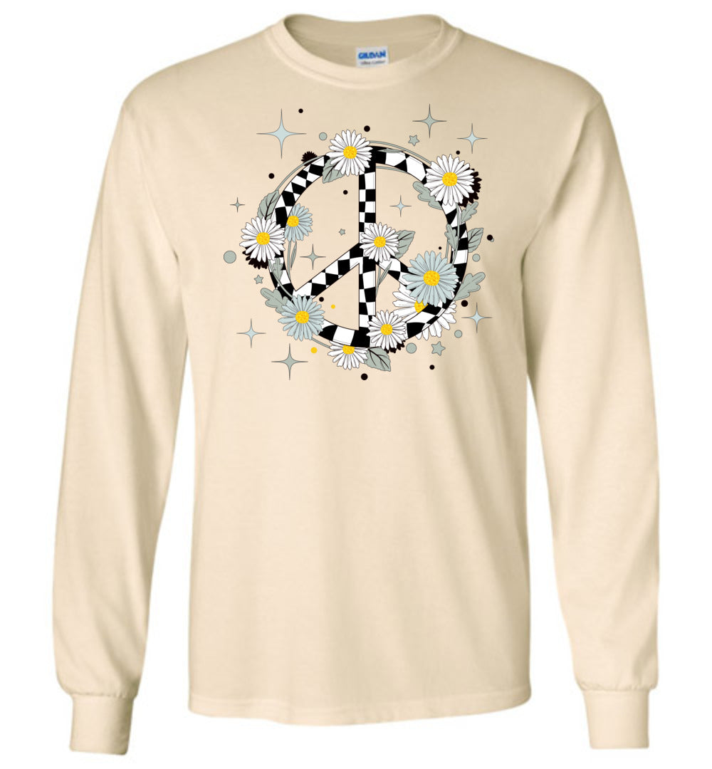 Retro Daisy Peace Sign Checkered Unisex Long Sleeves