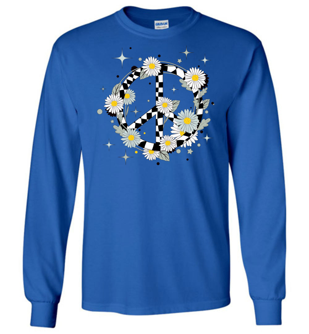 Retro Daisy Peace Sign Checkered Unisex Long Sleeves