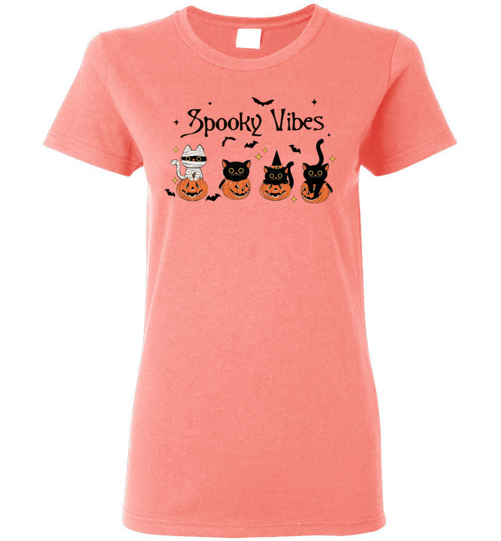 Cat Spooky Vibes Ladies Short-Sleeve T-Shirt
