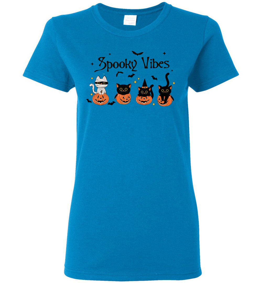 Cat Spooky Vibes Ladies Short-Sleeve T-Shirt
