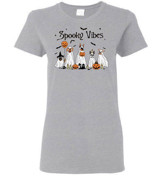Dog Spooky Vibes Ladies Short-Sleeve T-Shirt