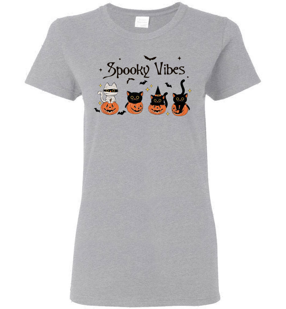Cat Spooky Vibes Ladies Short-Sleeve T-Shirt