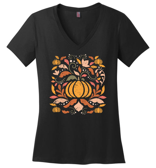 Vintage Fall Floral Pumkin V-necks
