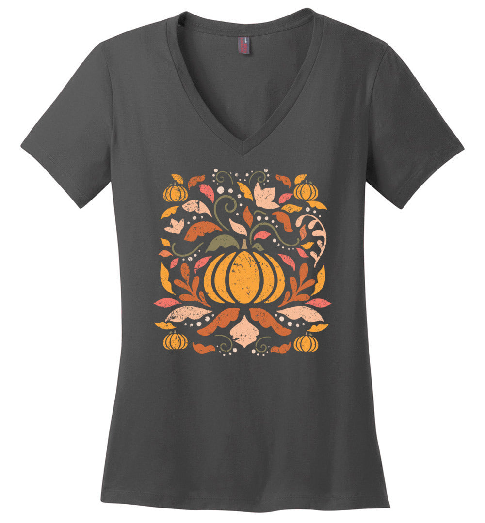 Vintage Fall Floral Pumkin V-necks