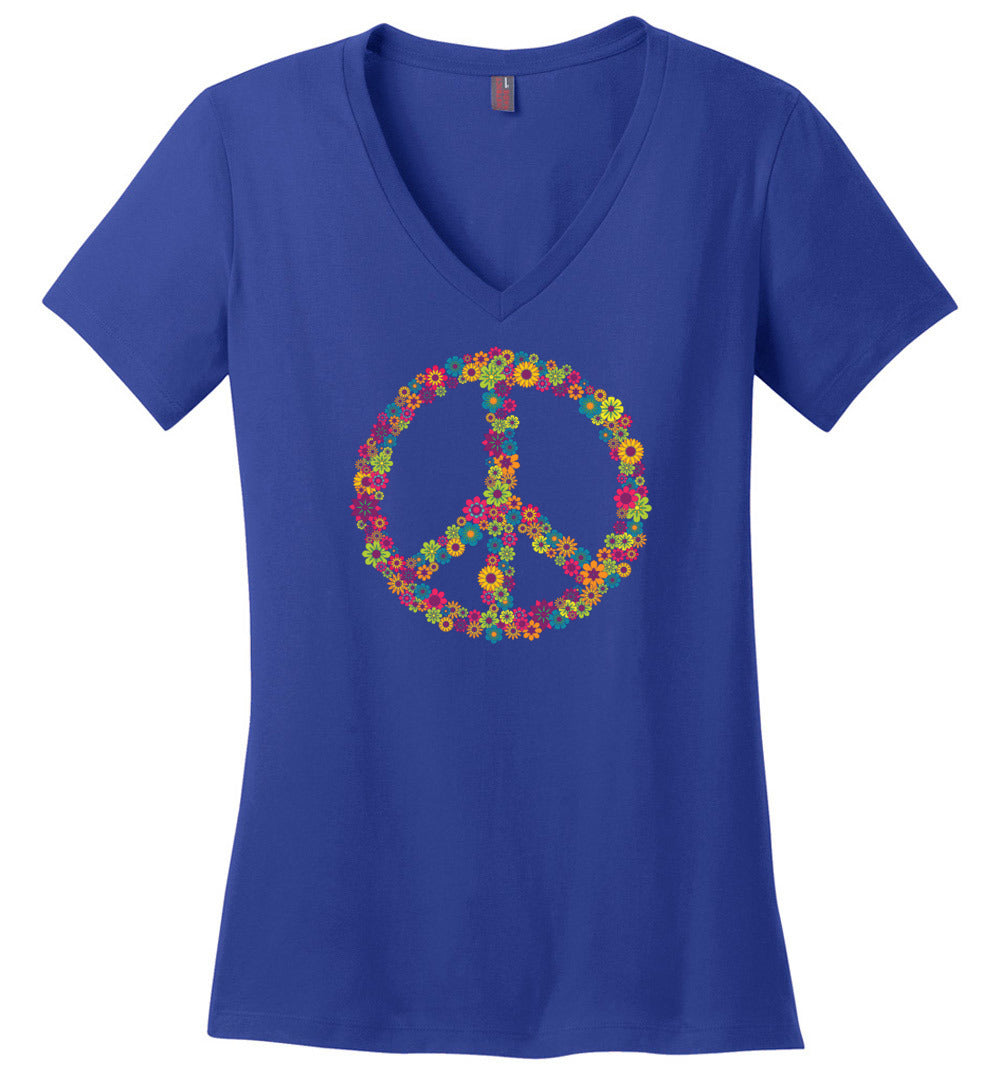 Hippie Floral Peace Sign V-necks