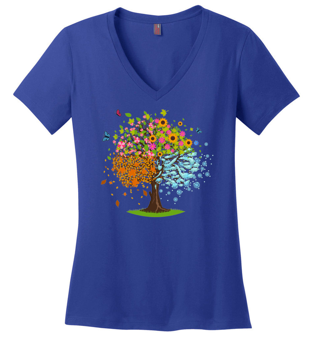 Blooming, fallen leaves and snowy branches V-Neck