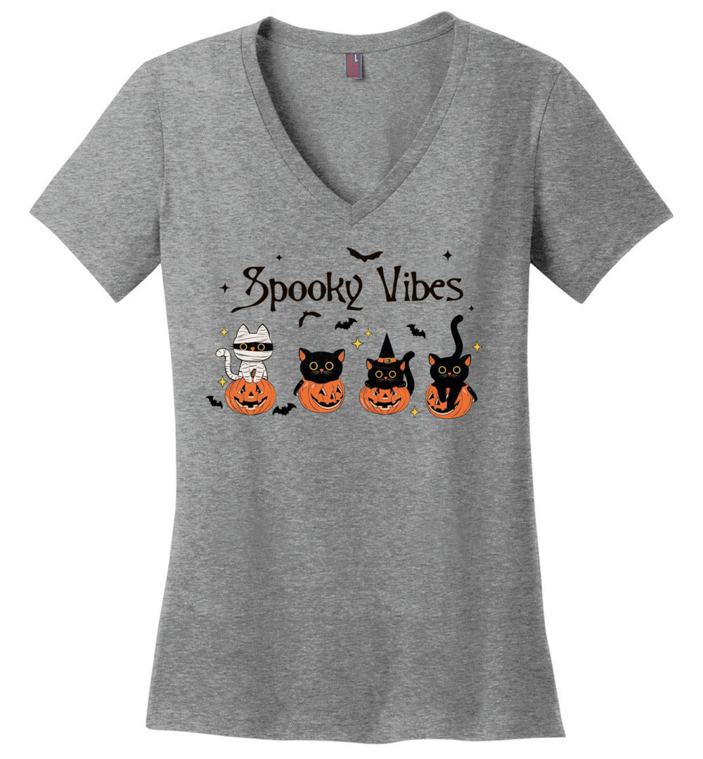 Cat Spooky Vibes Ladies V-necks