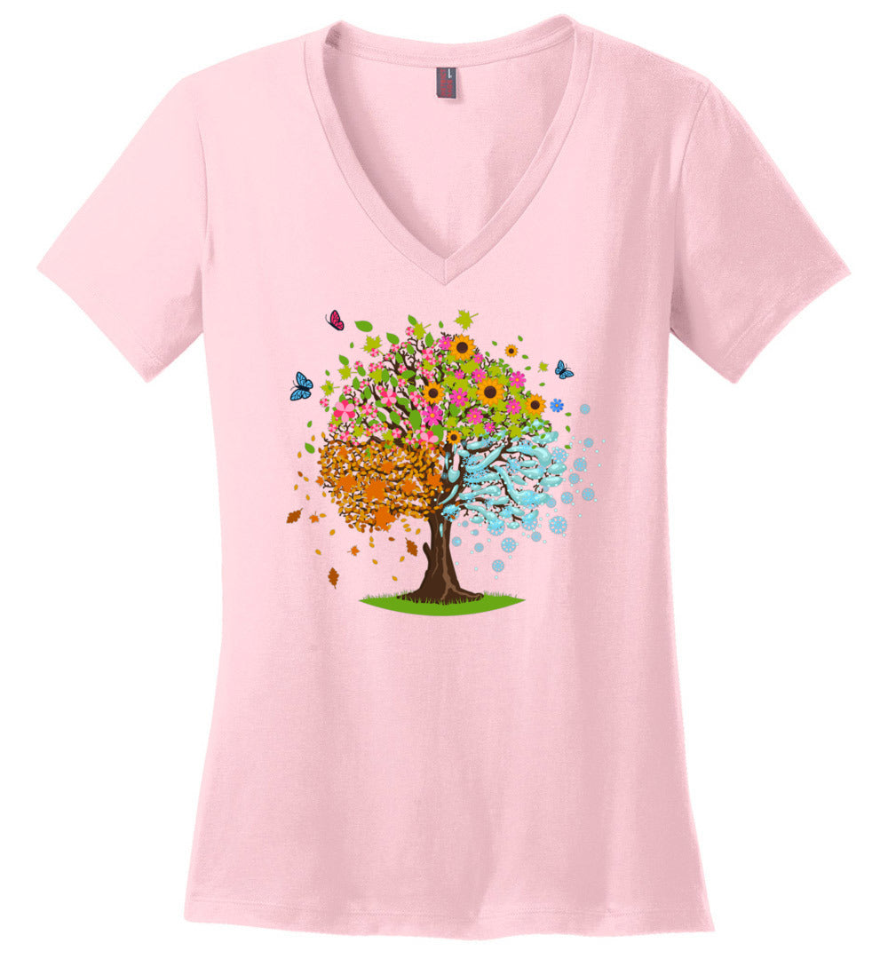 Blooming, fallen leaves and snowy branches V-Neck