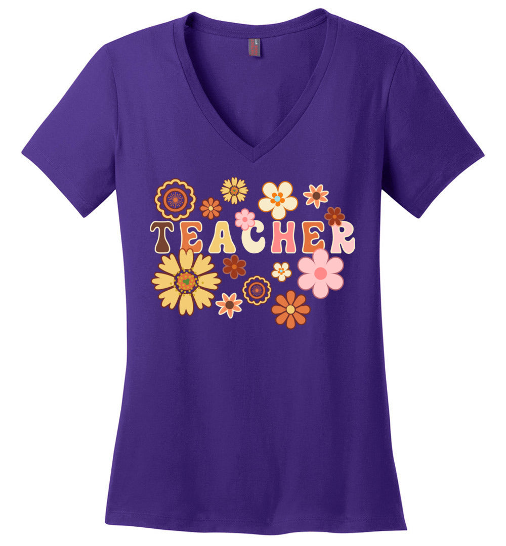 Floral Teacher V-Neck