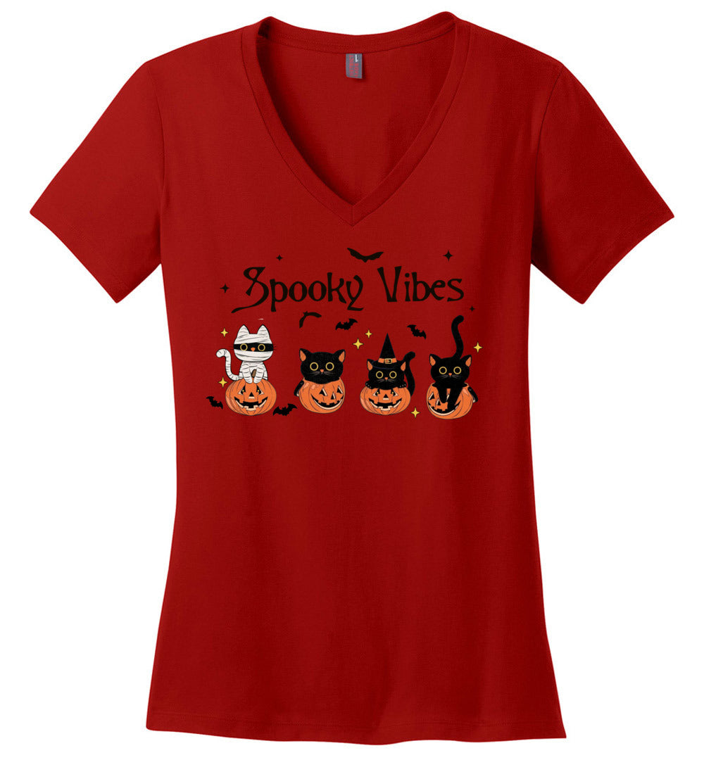 Cat Spooky Vibes Ladies V-necks