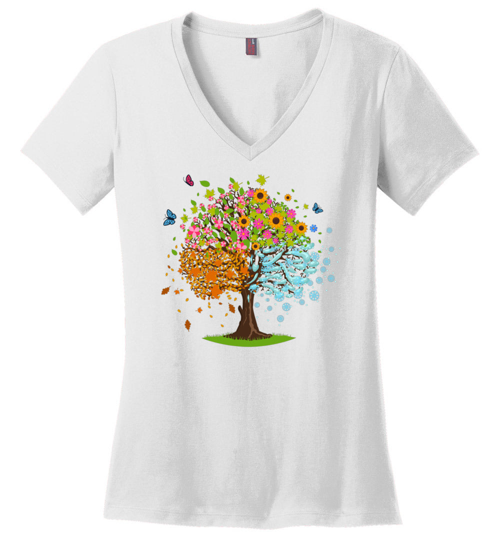 Blooming, fallen leaves and snowy branches V-Neck