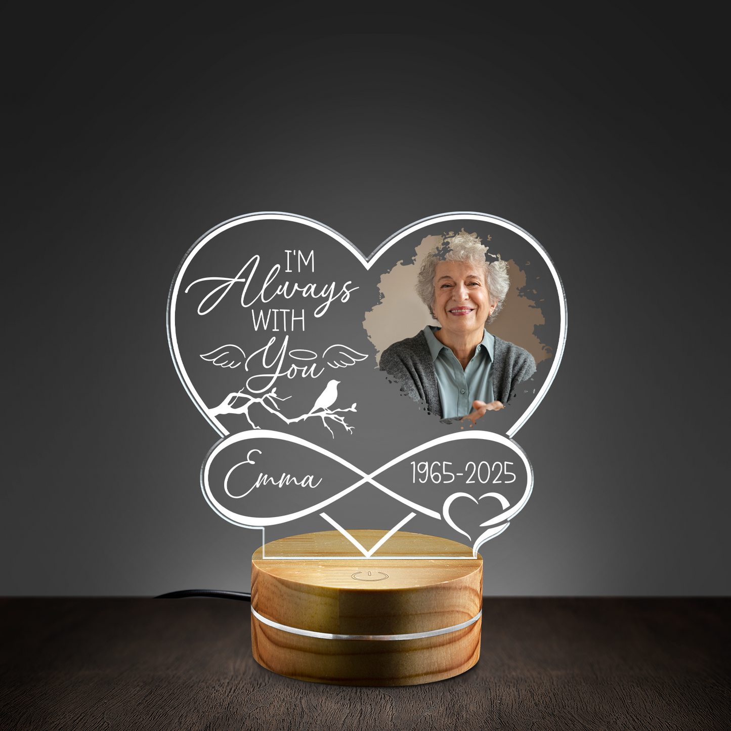 Personalized Memorial Photo Heart Night Light