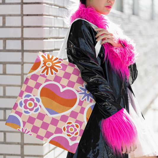 Colorful Flower and Heart Premium Tote Bag