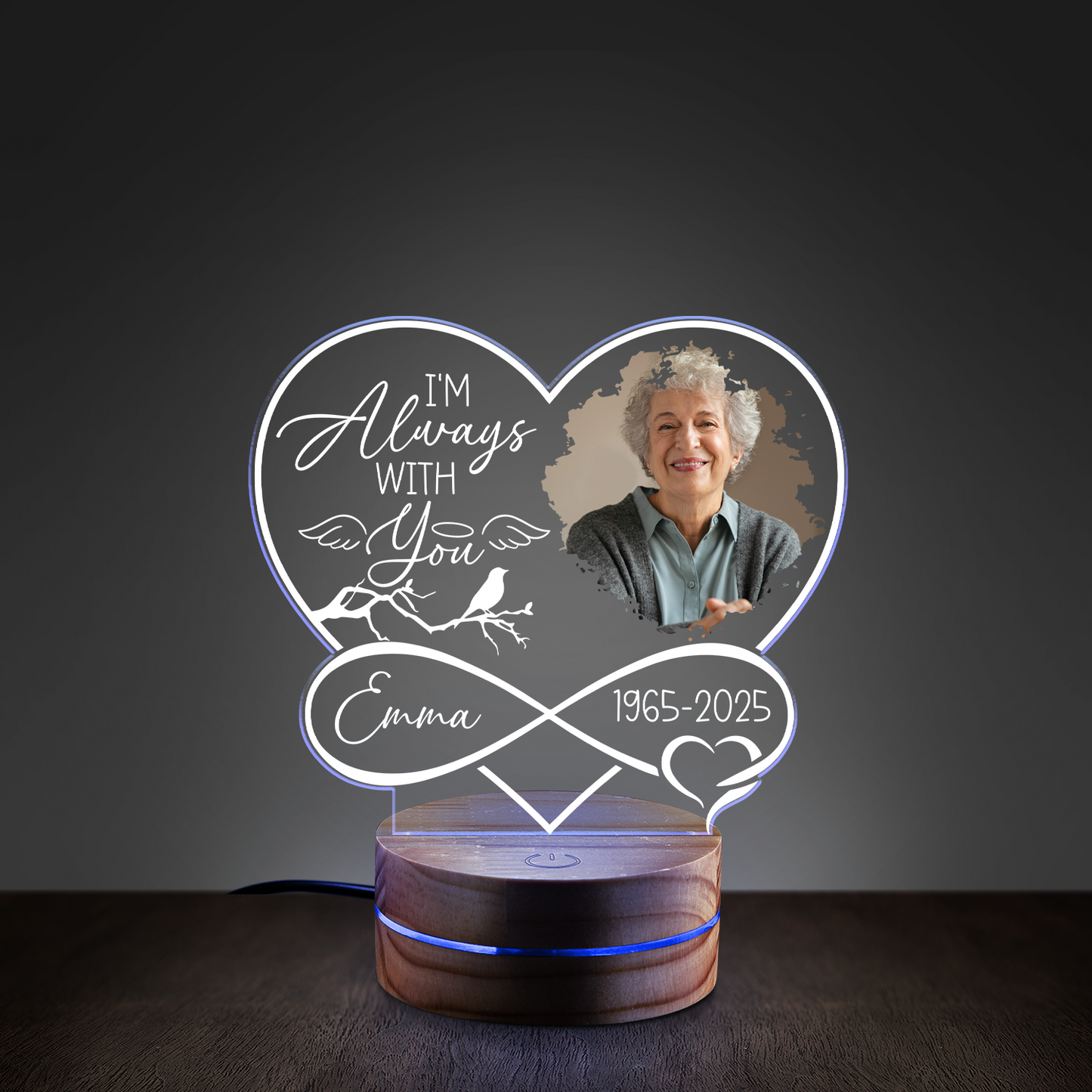 Personalized Memorial Photo Heart Night Light