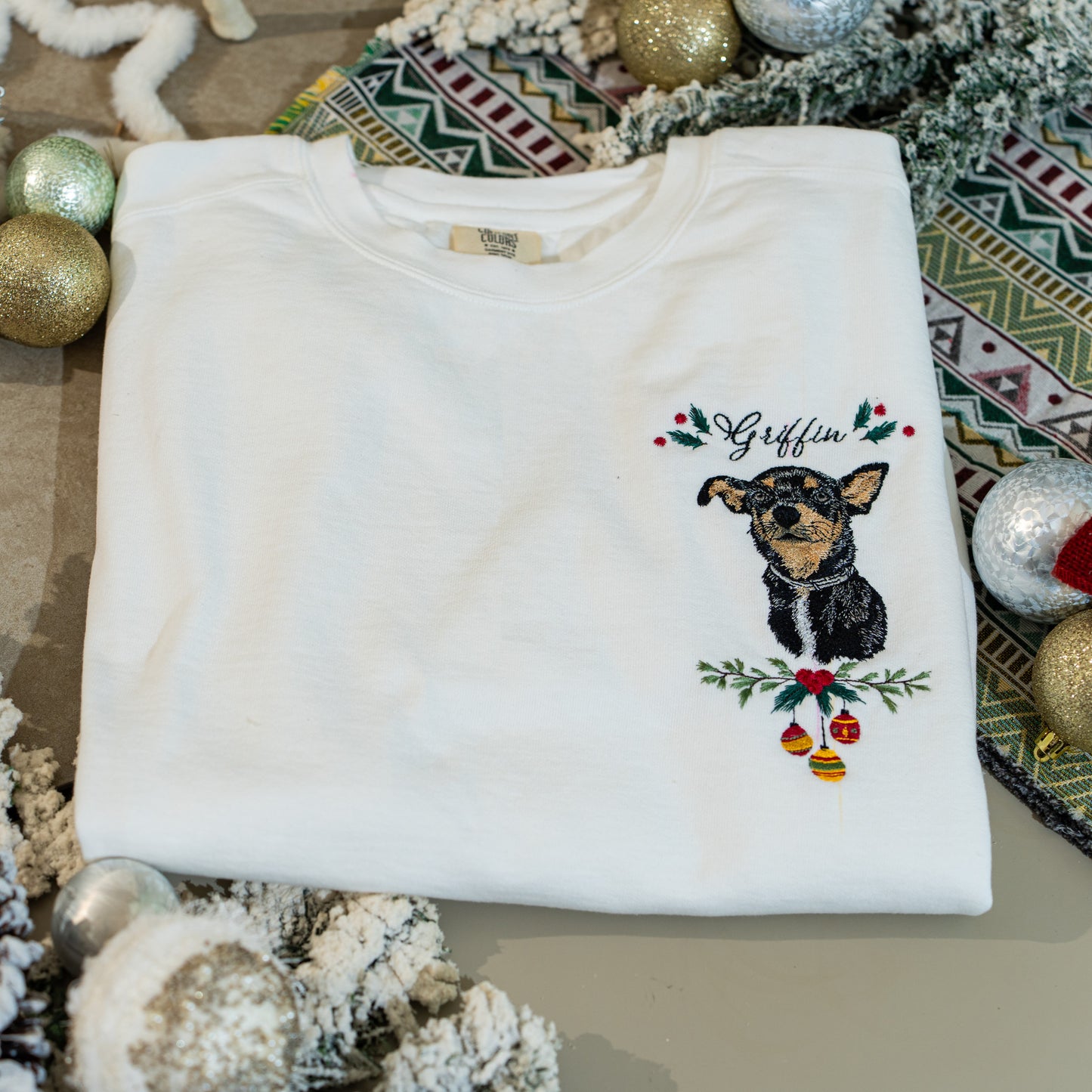Custom Embroidered Pet Portrait Sweatshirt / Hoodie / T-Shirt