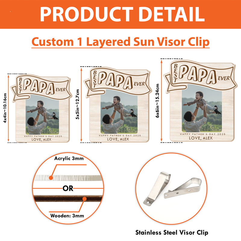 Custom Photo Car Visor Clip – Best Dad Ever Frame, Drive Safe Dad Gift