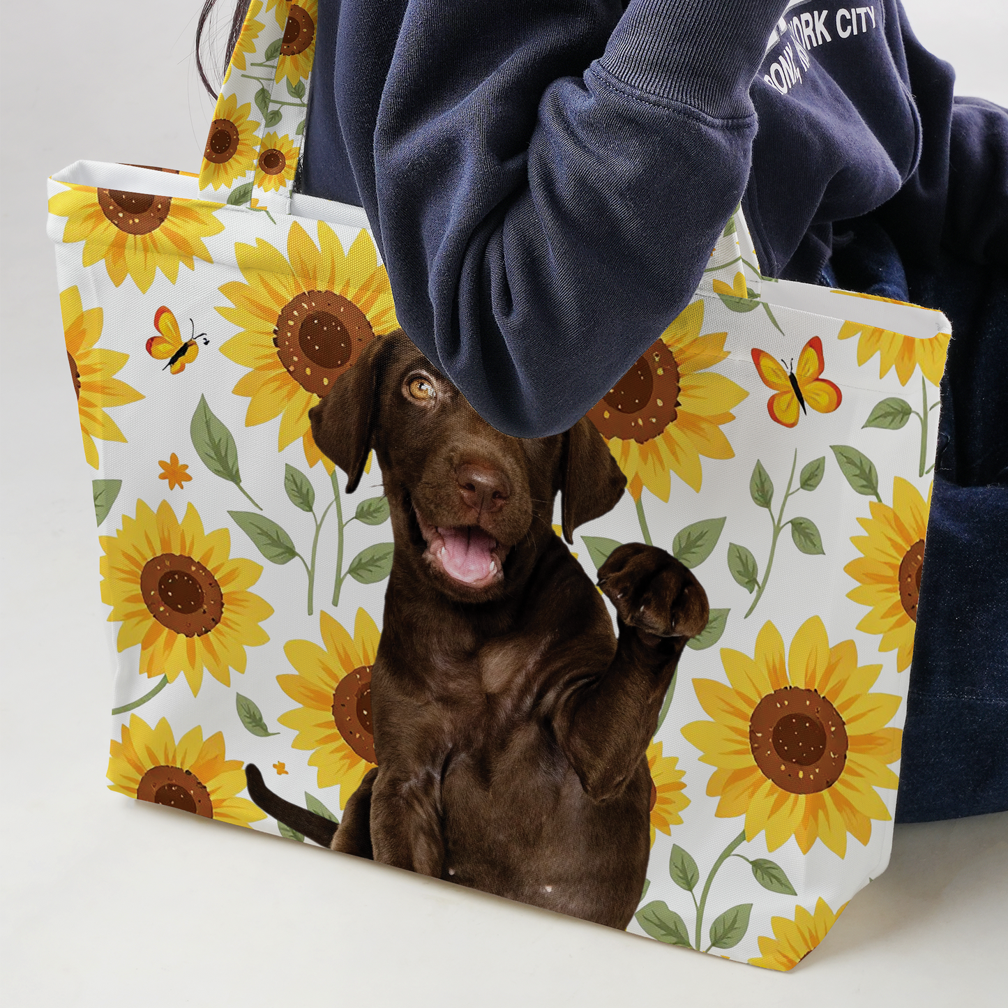 Custom Large Sunflower Print Tote Bag