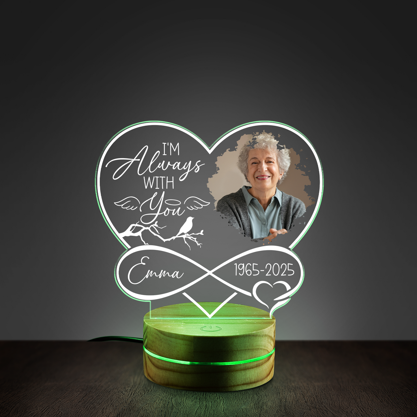 Personalized Memorial Photo Heart Night Light