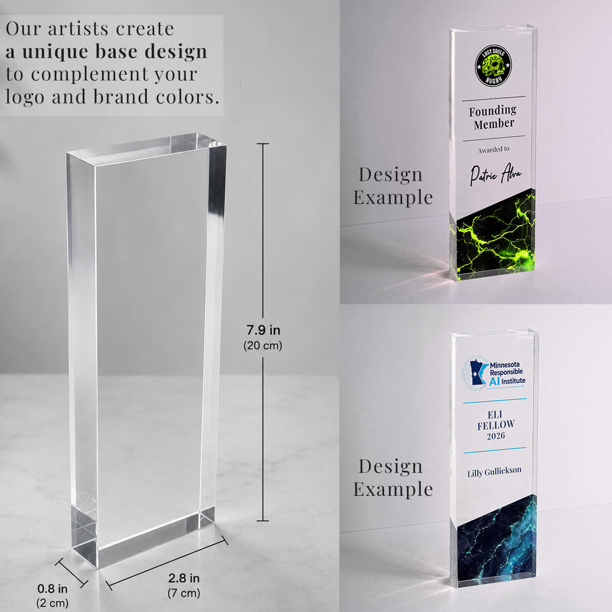 Personalized Clear Acrylic Award Plaque with Custom Base Design | Corporate Trophy