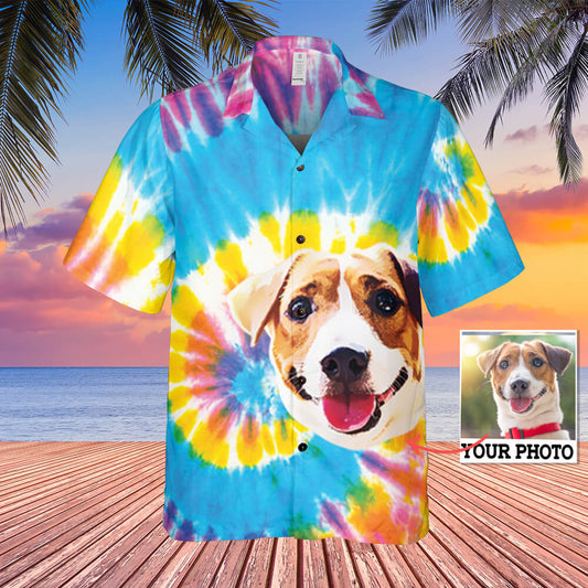 Custom Pet Face - Tie Dye Regular Fit Hawaiian Shirt