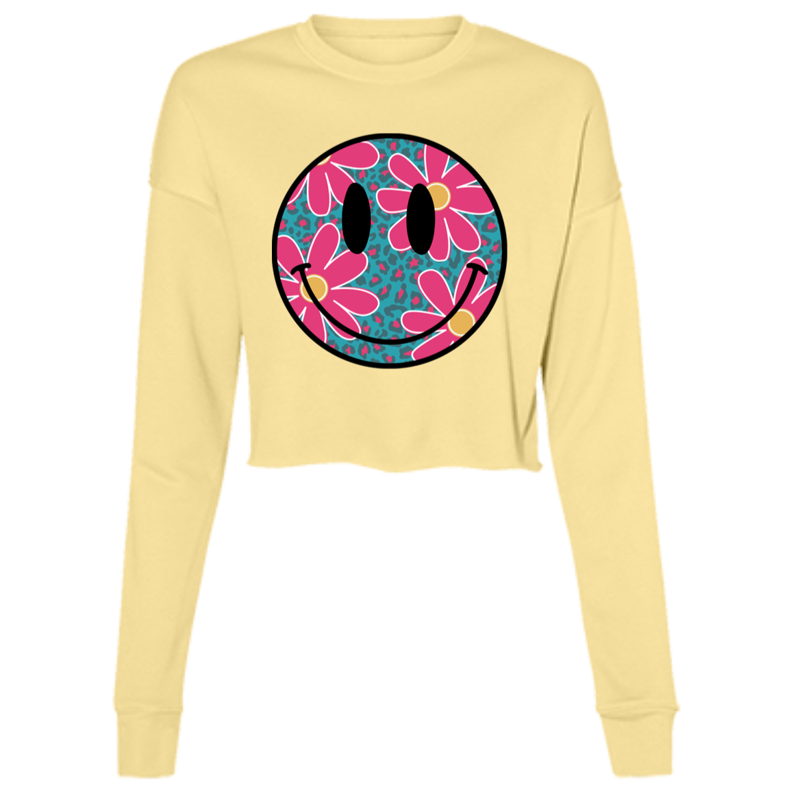 Daisy Smiley Face Ladies' Cropped Fleece Crew