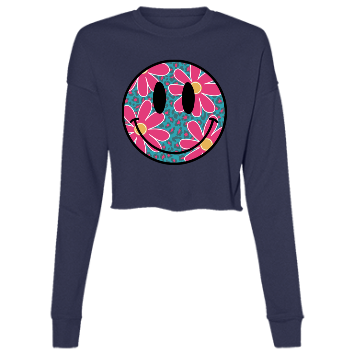 Daisy Smiley Face Ladies' Cropped Fleece Crew