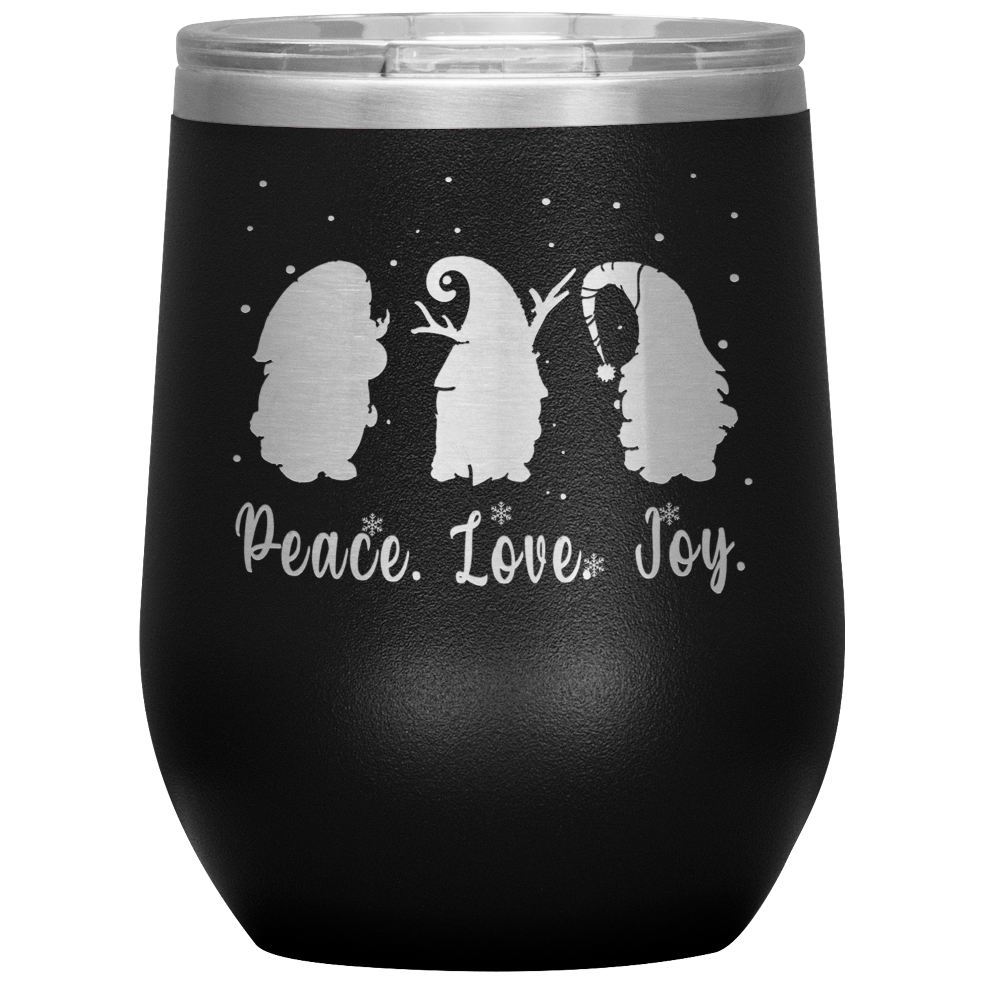 Gnomes_-_Peace_-_Love_-_Joy_Wine_Insulat_12oz_Wine_Tumbler_Black_Mockup.png