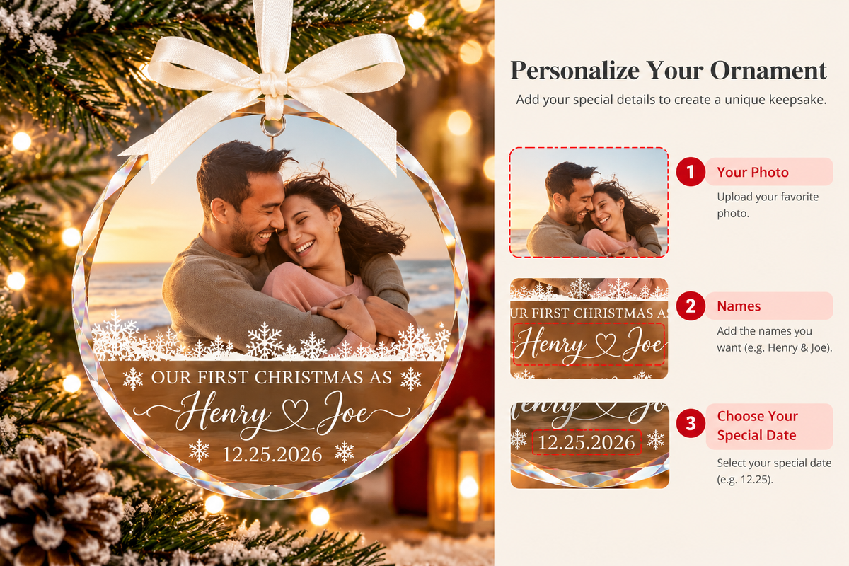 Personalized First Christmas as Mr & Mrs Photo Ornament
