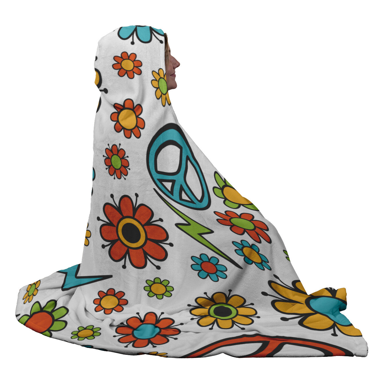 Retro Hippie Flowers Hooded Blanket