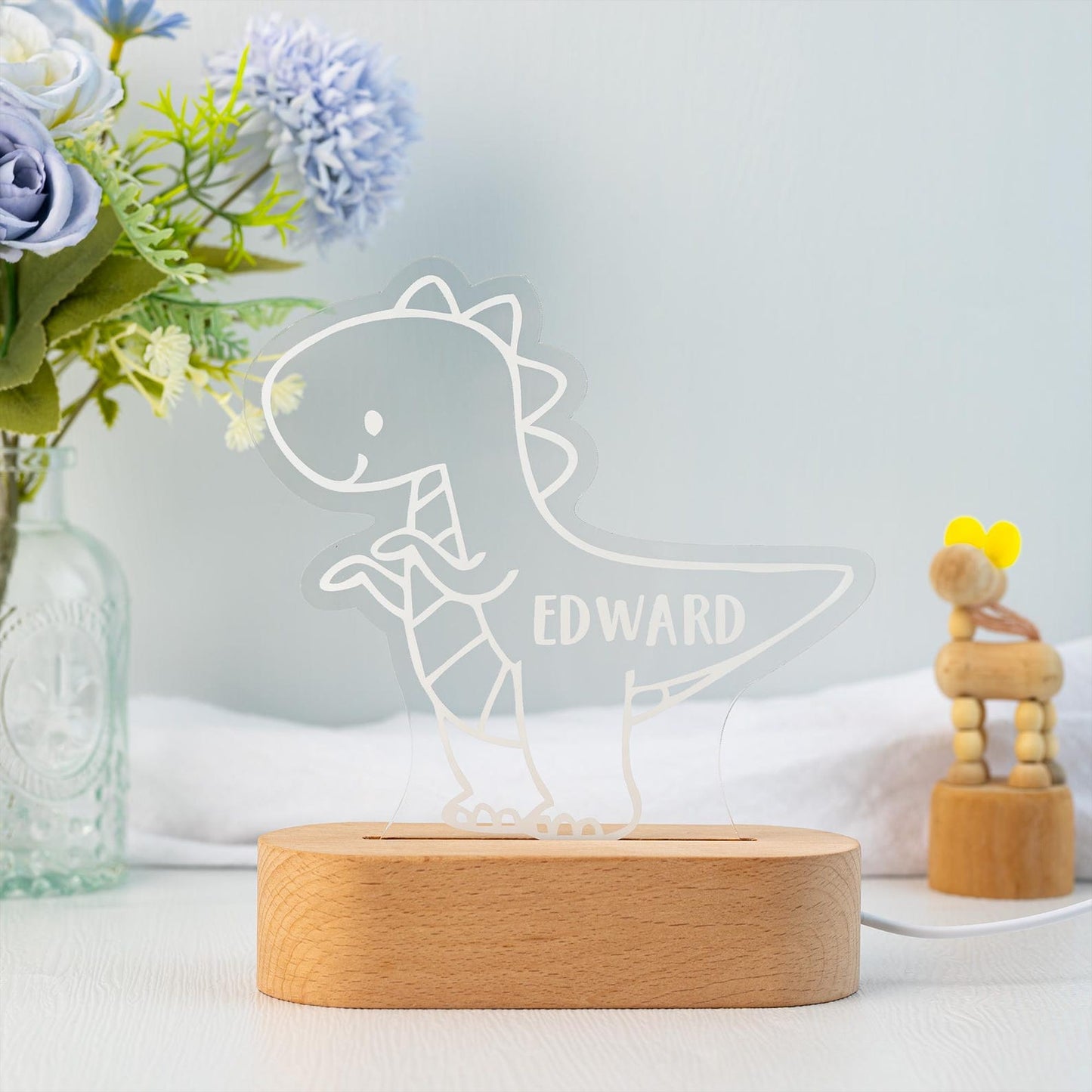 Personalized Dinosaur Night Light – Custom Name Lamp for Kids, Cute Nursery Decor, Baby’s First Birthday or Newborn Shower Gift