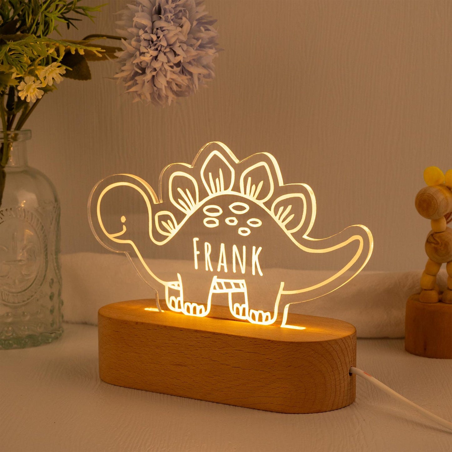 Personalized Dinosaur Night Light – Custom Name Lamp for Kids, Cute Nursery Decor, Baby’s First Birthday or Newborn Shower Gift