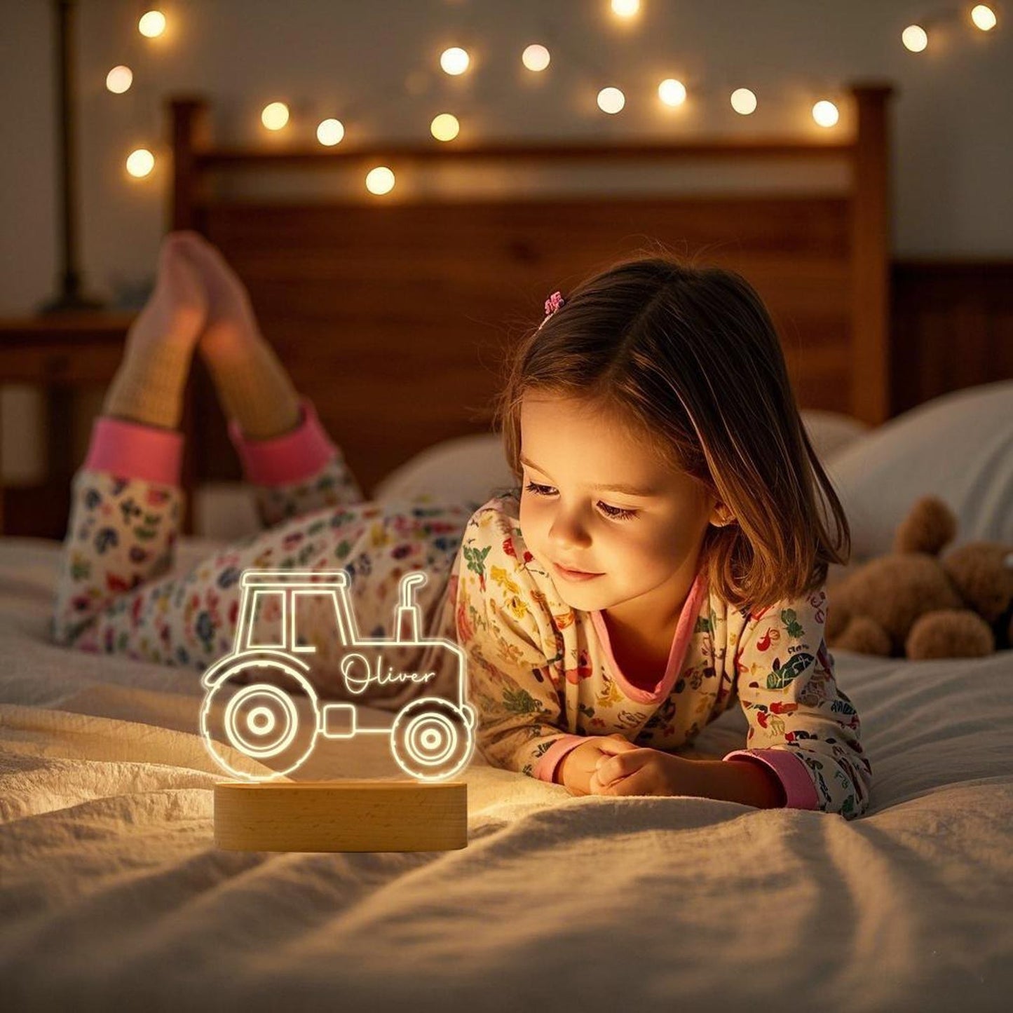 Personalized Tractor Night Light โ Kids Room Decor, Nursery Light, Digger Lamp, Easter Gift for Boys