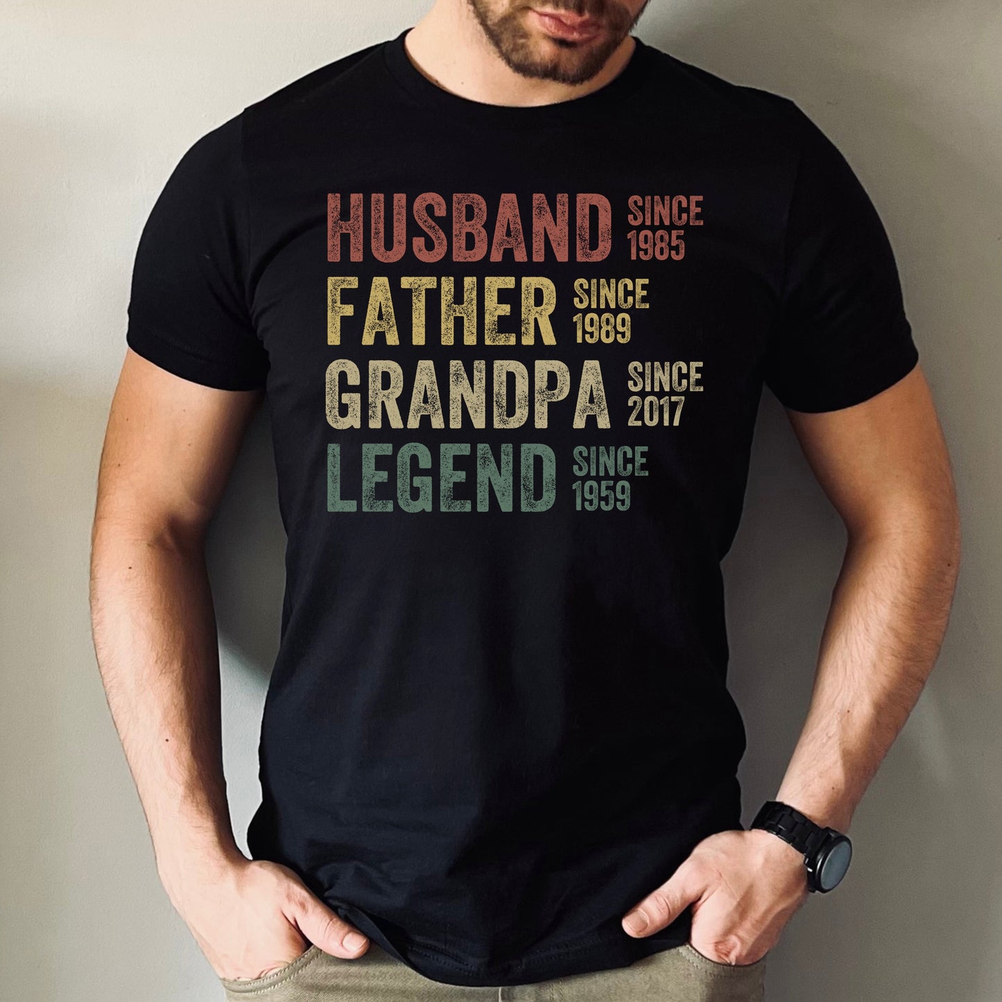 Personalized Dad & Grandpa Shirt – Father’s Day Gift, Husband Father Grandpa Legend Tee, Custom Dates, Funny Birthday Gift for Men