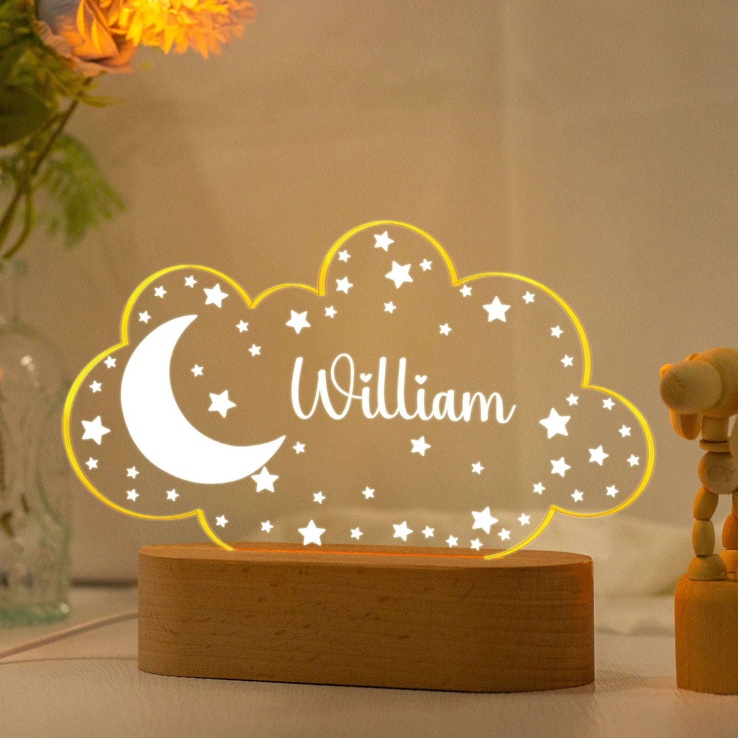 Personalized Moon & Stars Night Light – Custom Name Nursery Decor, Kids Room Light, Baby Gift Idea
