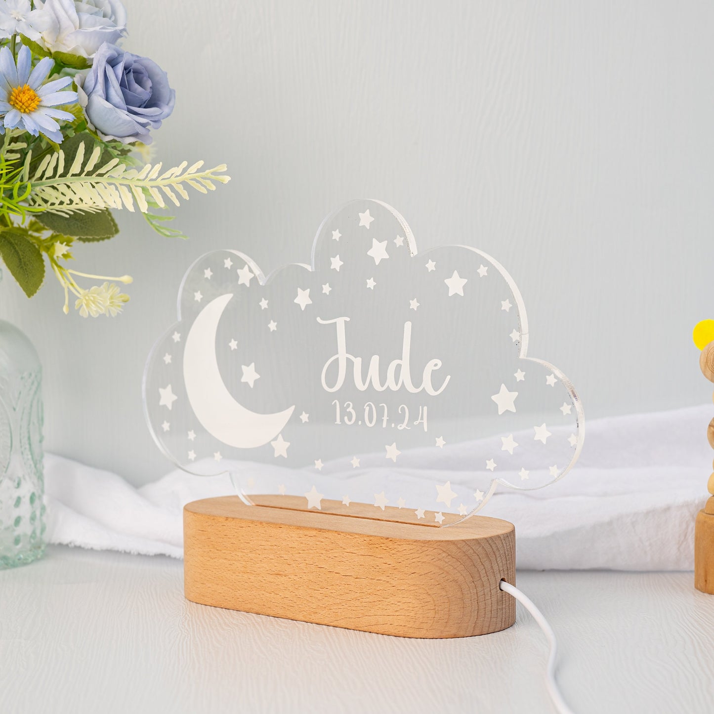 Personalized Moon & Stars Night Light – Custom Name Nursery Decor, Kids Room Light, Baby Gift Idea