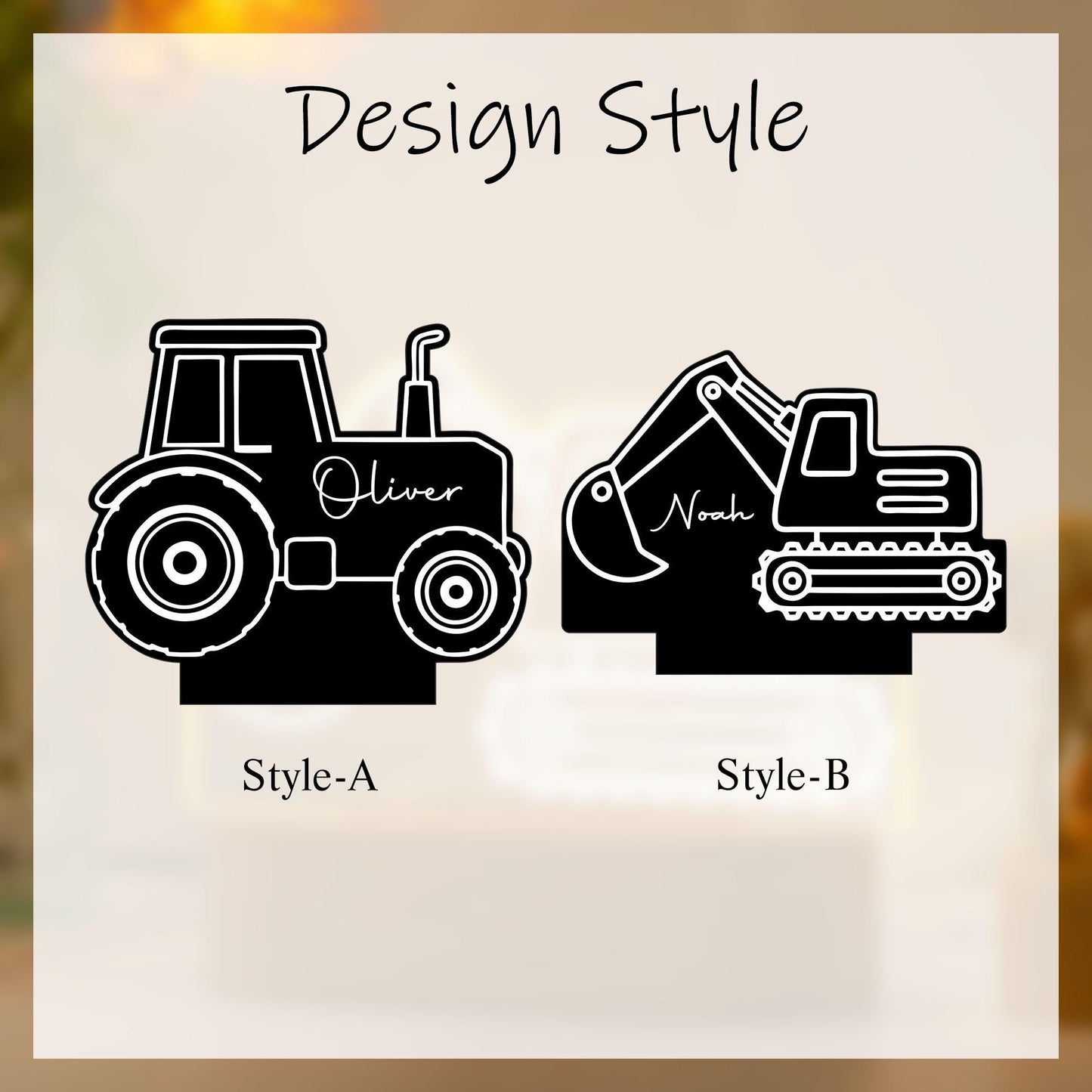 Personalized Tractor Night Light โ Kids Room Decor, Nursery Light, Digger Lamp, Easter Gift for Boys