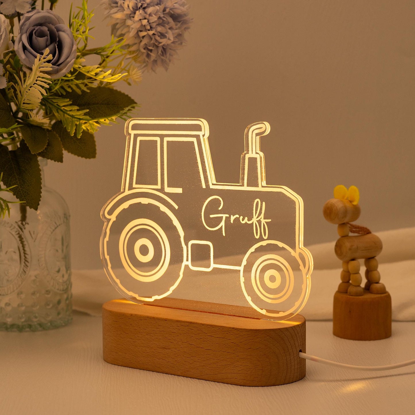 Personalized Tractor Night Light โ Kids Room Decor, Nursery Light, Digger Lamp, Easter Gift for Boys