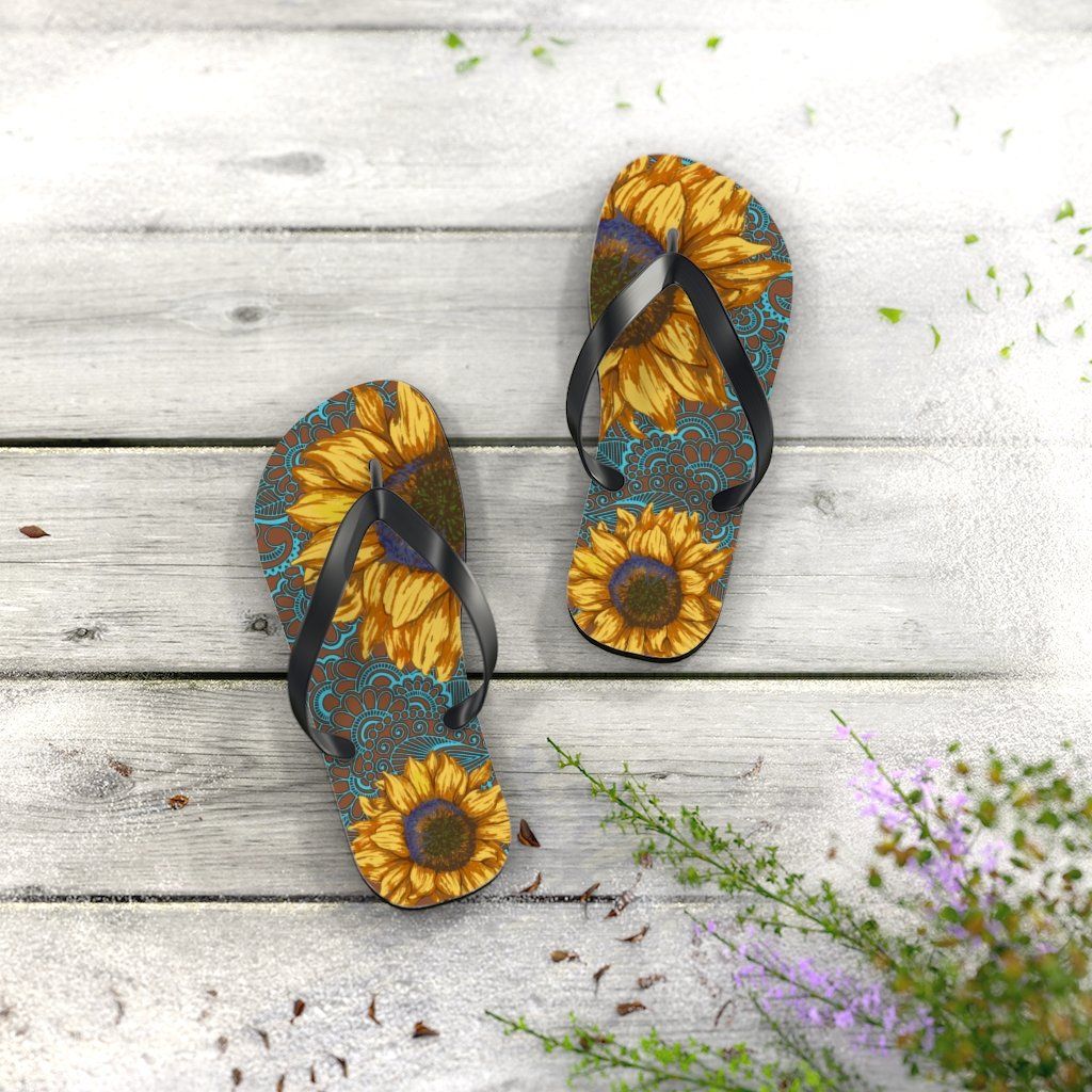 Sunflower Flip Flops Shoes Printify