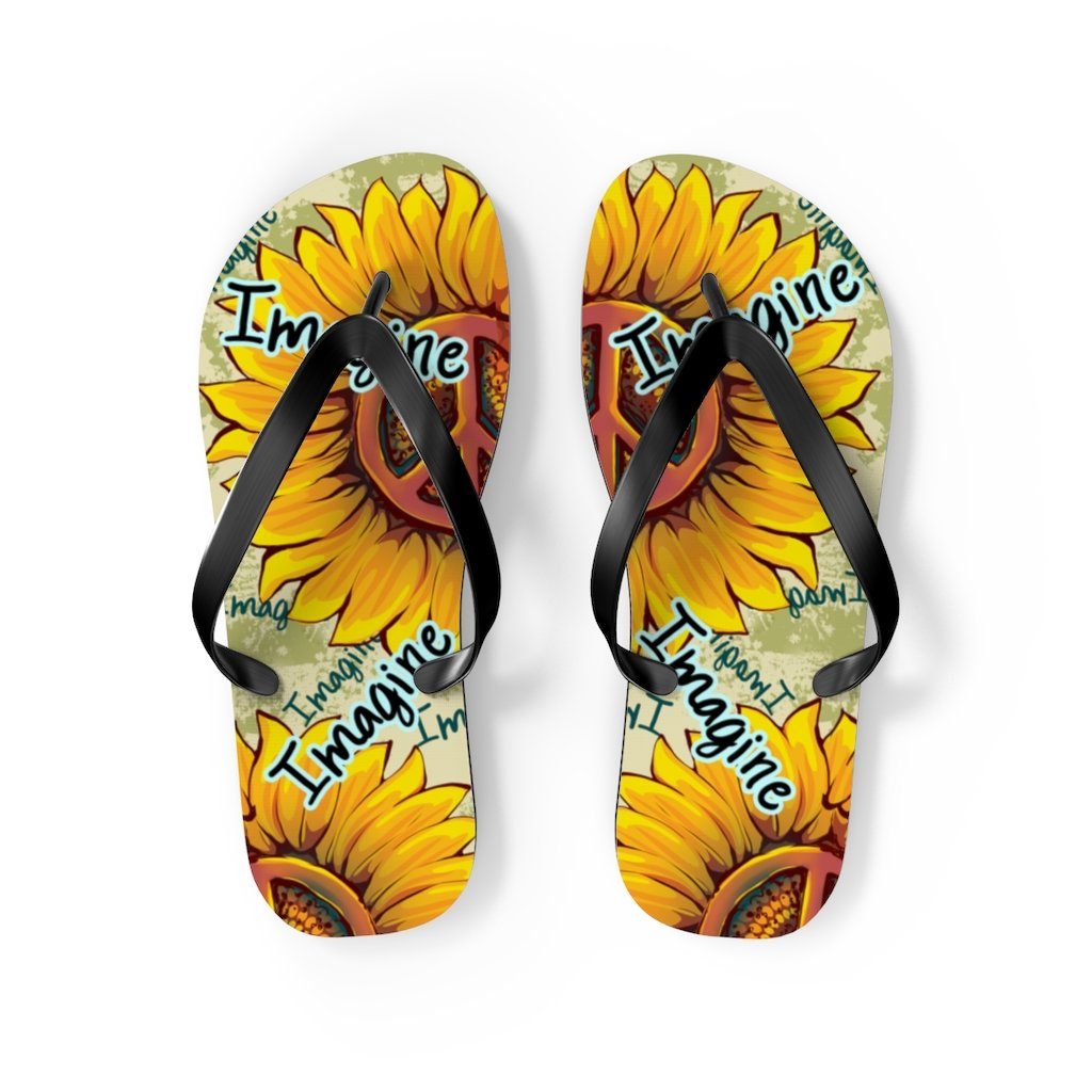 Imagine - Sunflower - Unisex FlipFlops Shoes Printify M Black