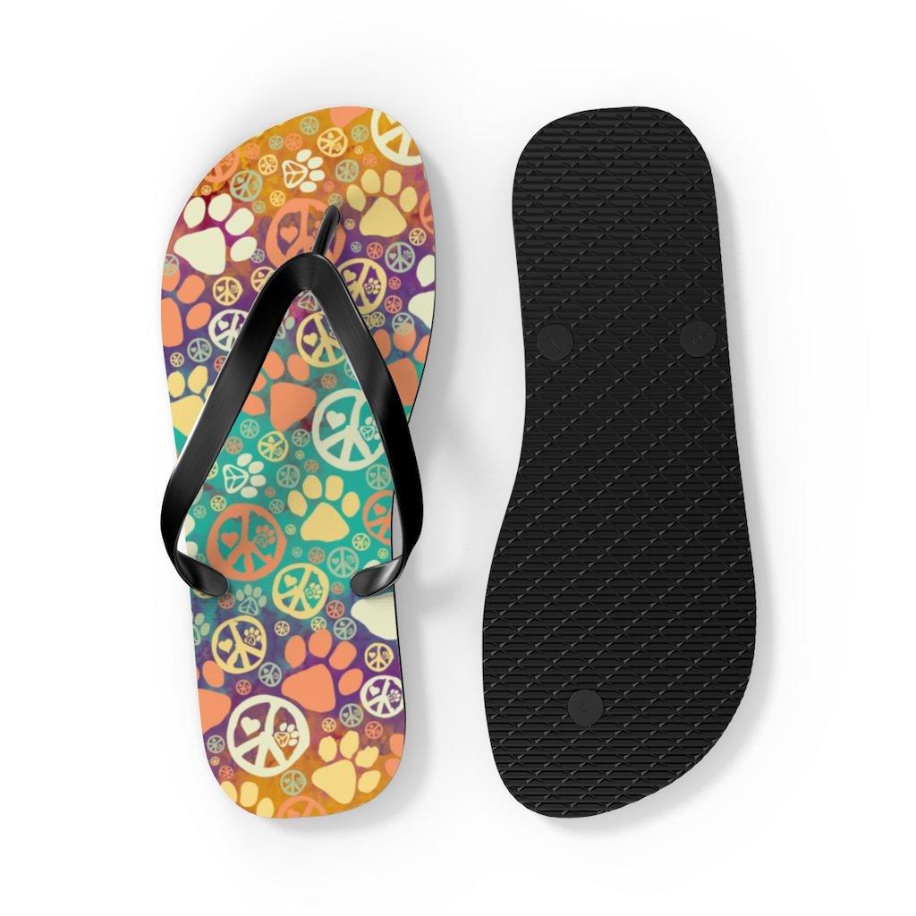 Peace Signs And Paws Unisex Flip Flops Shoes Printify