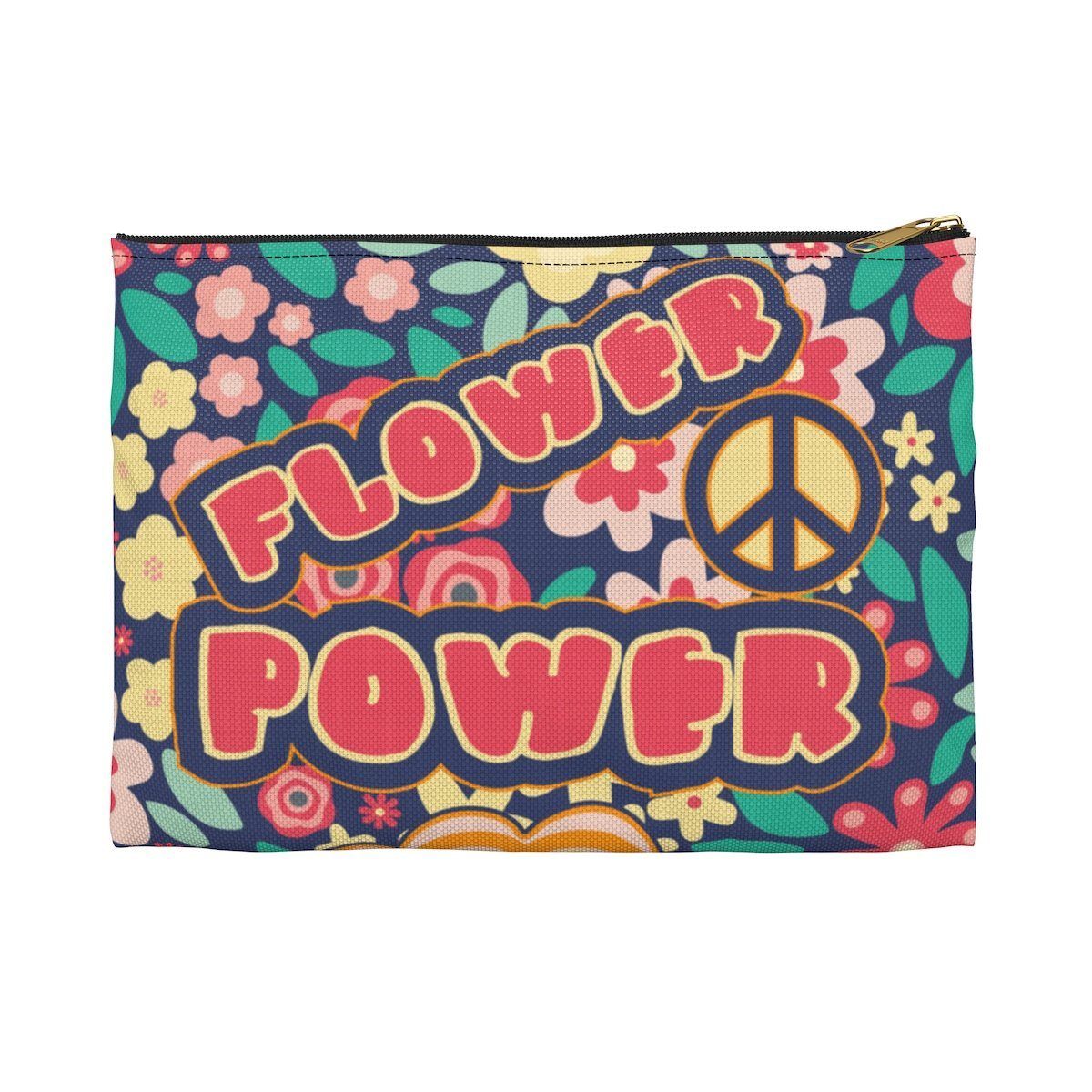 Flower Power Accessory Pouch Bags Printify Small Black