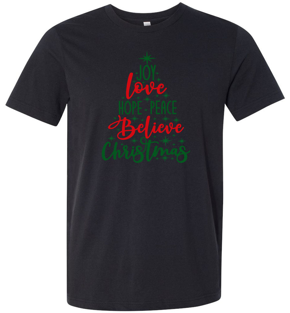 Peace Love Joy Christmas Tree- T-shirts