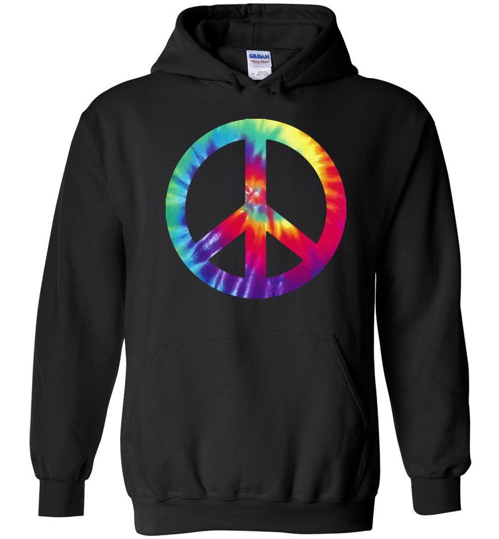 TIE DYE PEACE SIGN HEAVY BLEND HOODIE Heyjude Shoppe Black S