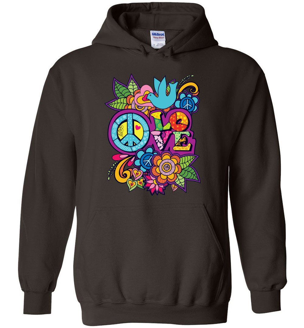 Peace Love Heavy Blend Hoodie Heyjude Shoppe Dark Chocolate S