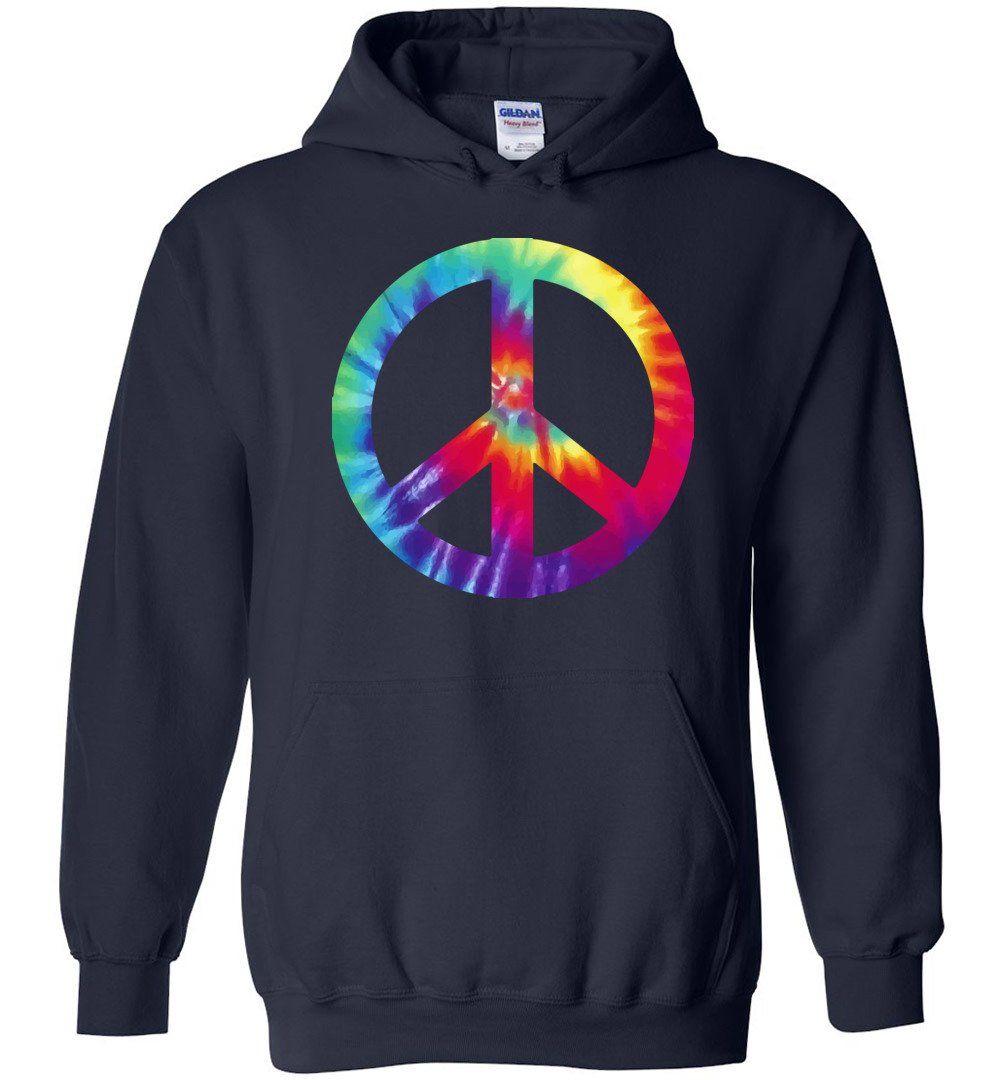 TIE DYE PEACE SIGN HEAVY BLEND HOODIE Heyjude Shoppe Navy S