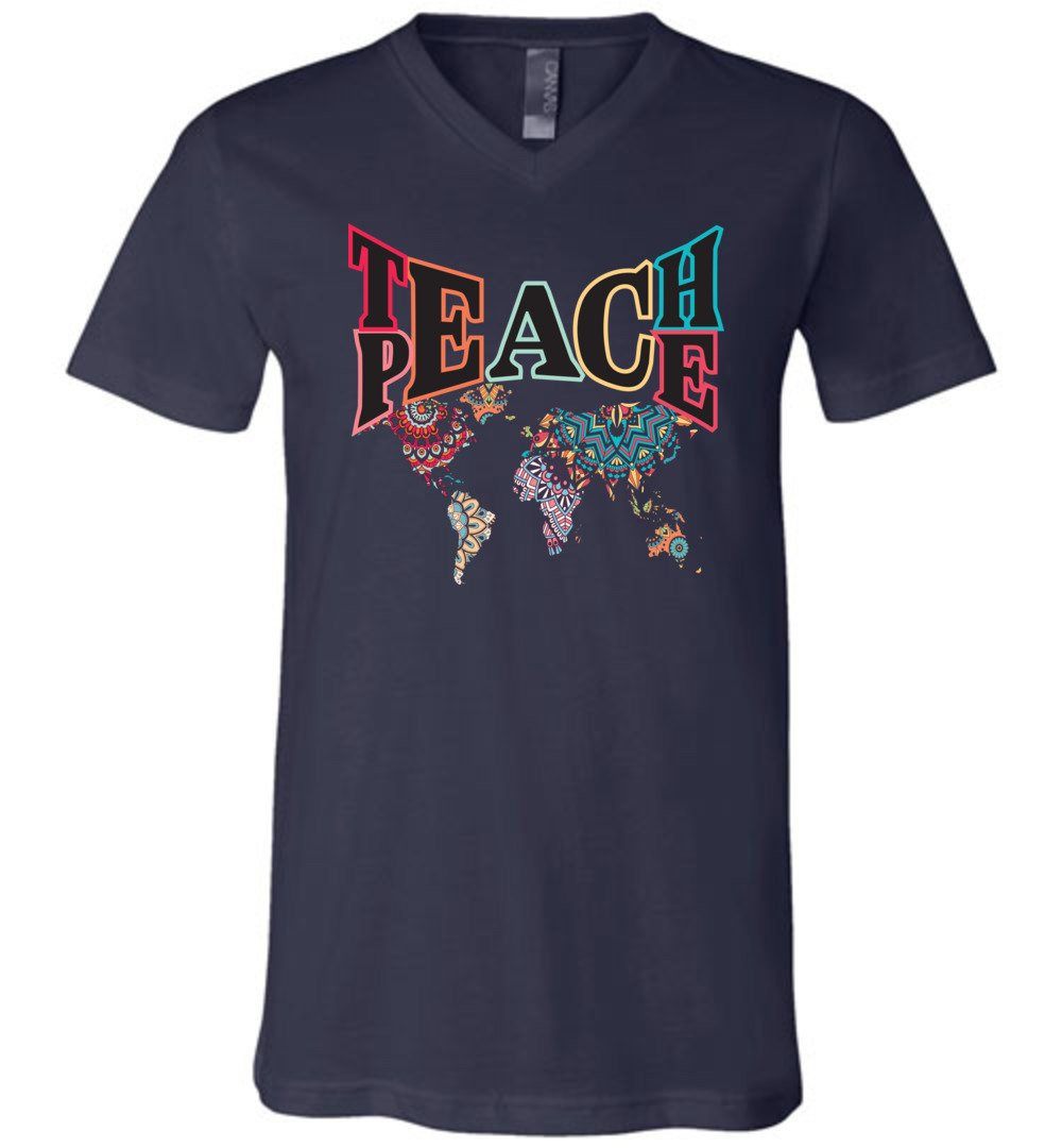 Teach Peace - Unisex Vneck Heyjude Shoppe Navy S